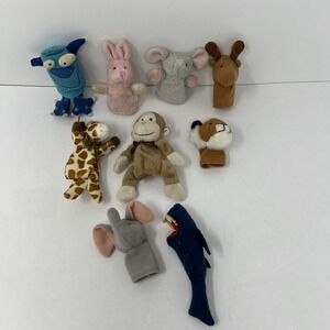 Safari Animal Finger Puppet Plush Monkey Giraffe Shark Elephant Lion Moose Set